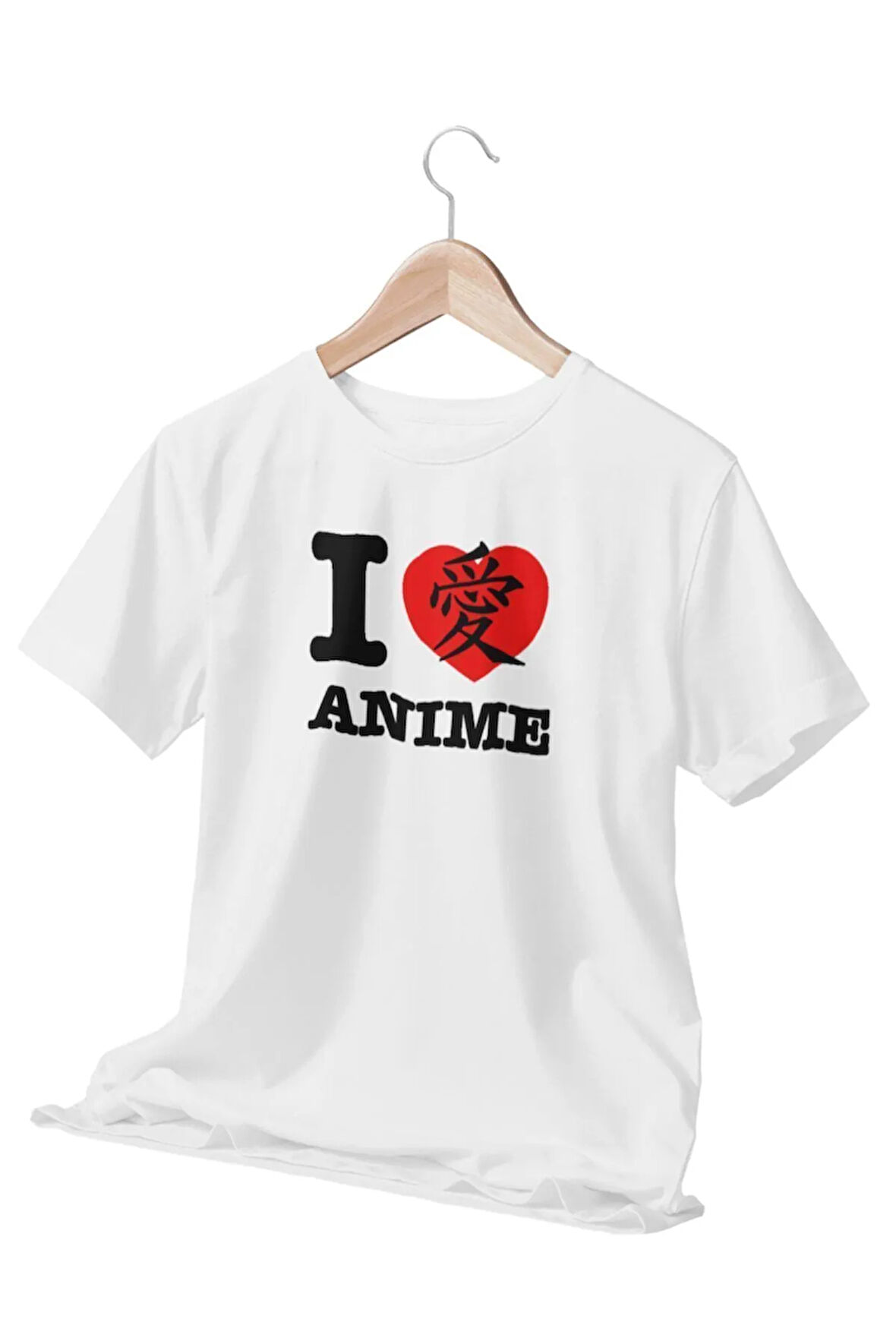 I Love Anime Baskılı Eğlenceli Hediyelik Beyaz Unisex T-Shirt