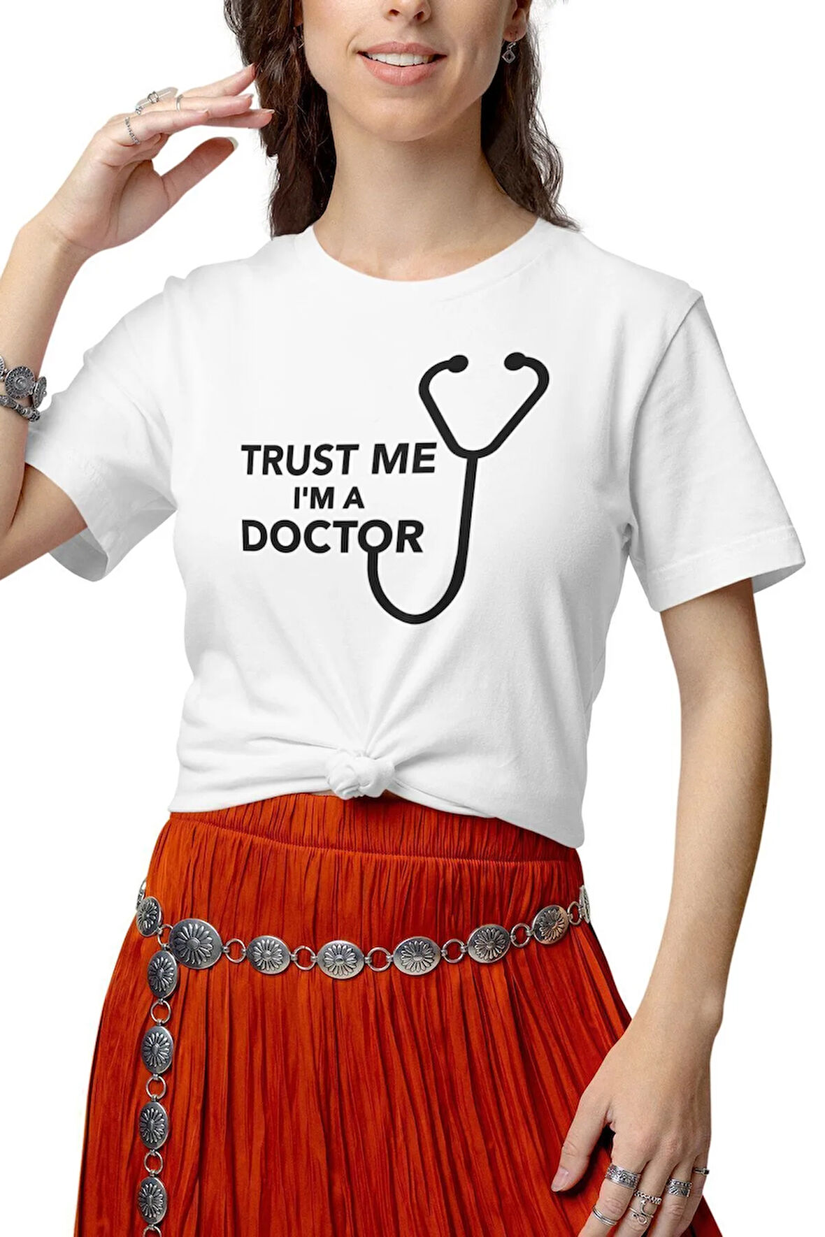 Trust Me I'm A Doctor Baskılı Eğlenceli Hediyelik Beyaz Unisex T-Shirt