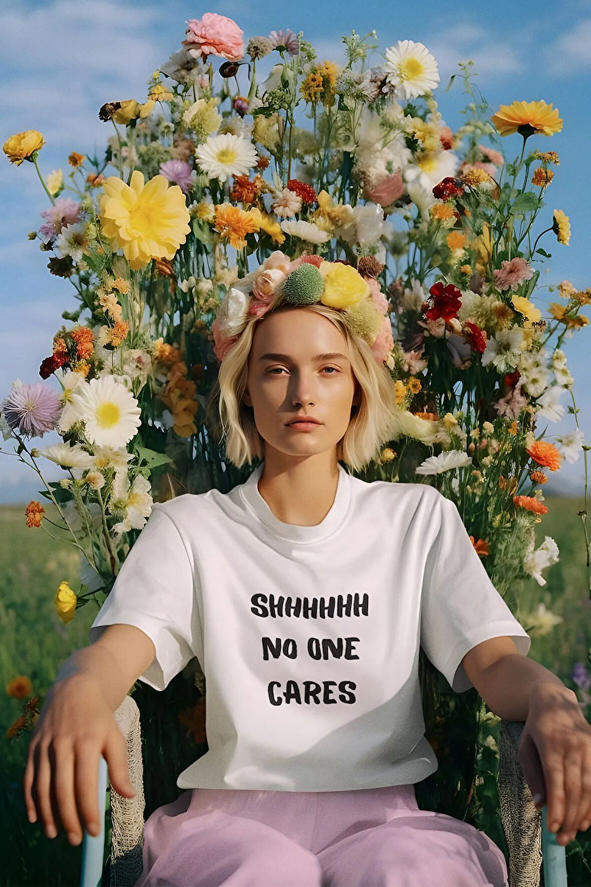 Sarkastik No One Cares Baskılı Eğlenceli Hediyelik Beyaz Unisex T-Shirt