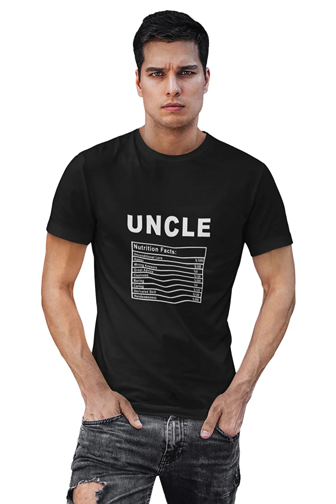 Uncle Nutrition Facts Baskılı Dayı Amca Hediyelik Eğlenceli Unisex T-Shirt