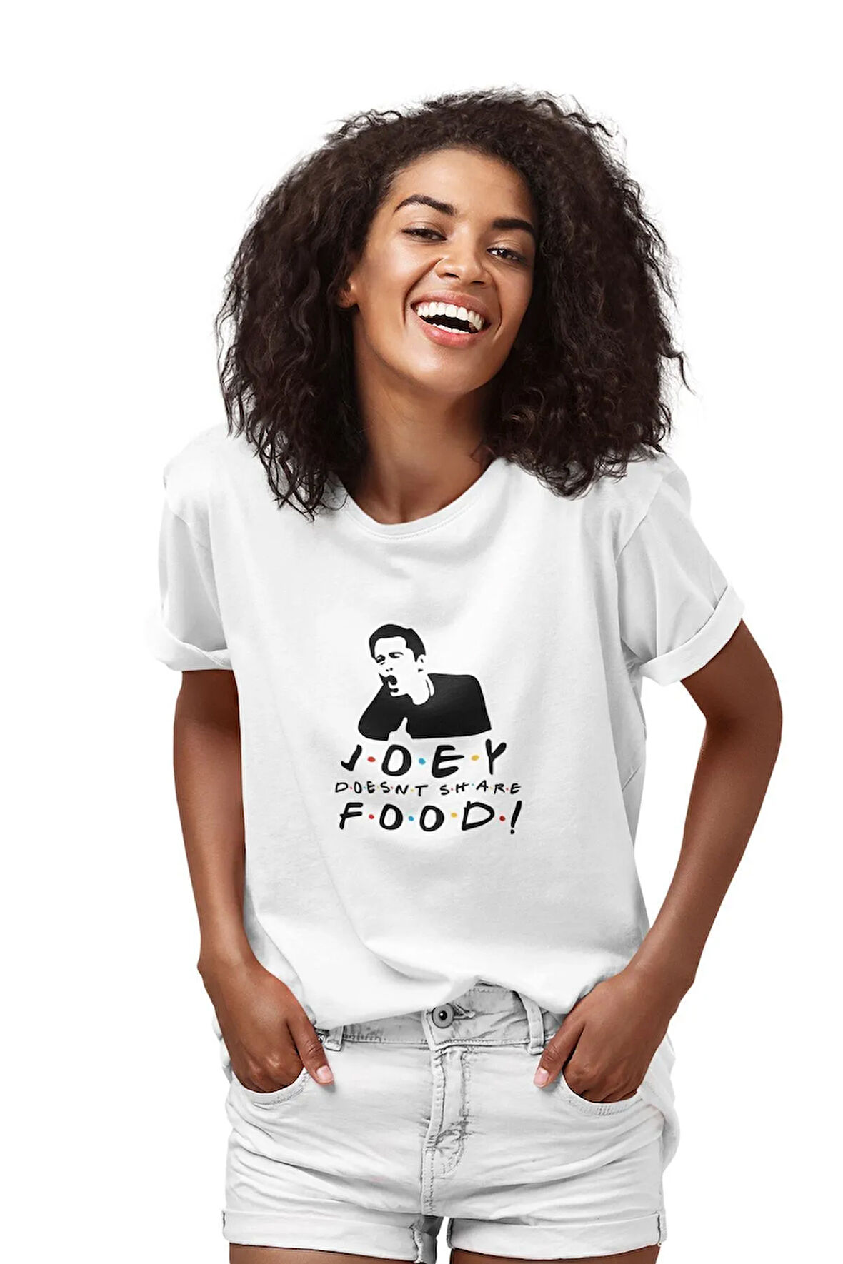 Joey Doesnt Share Food Friends Baskılı Hediyelik Eğlenceli Beyaz Unisex T-Shirt