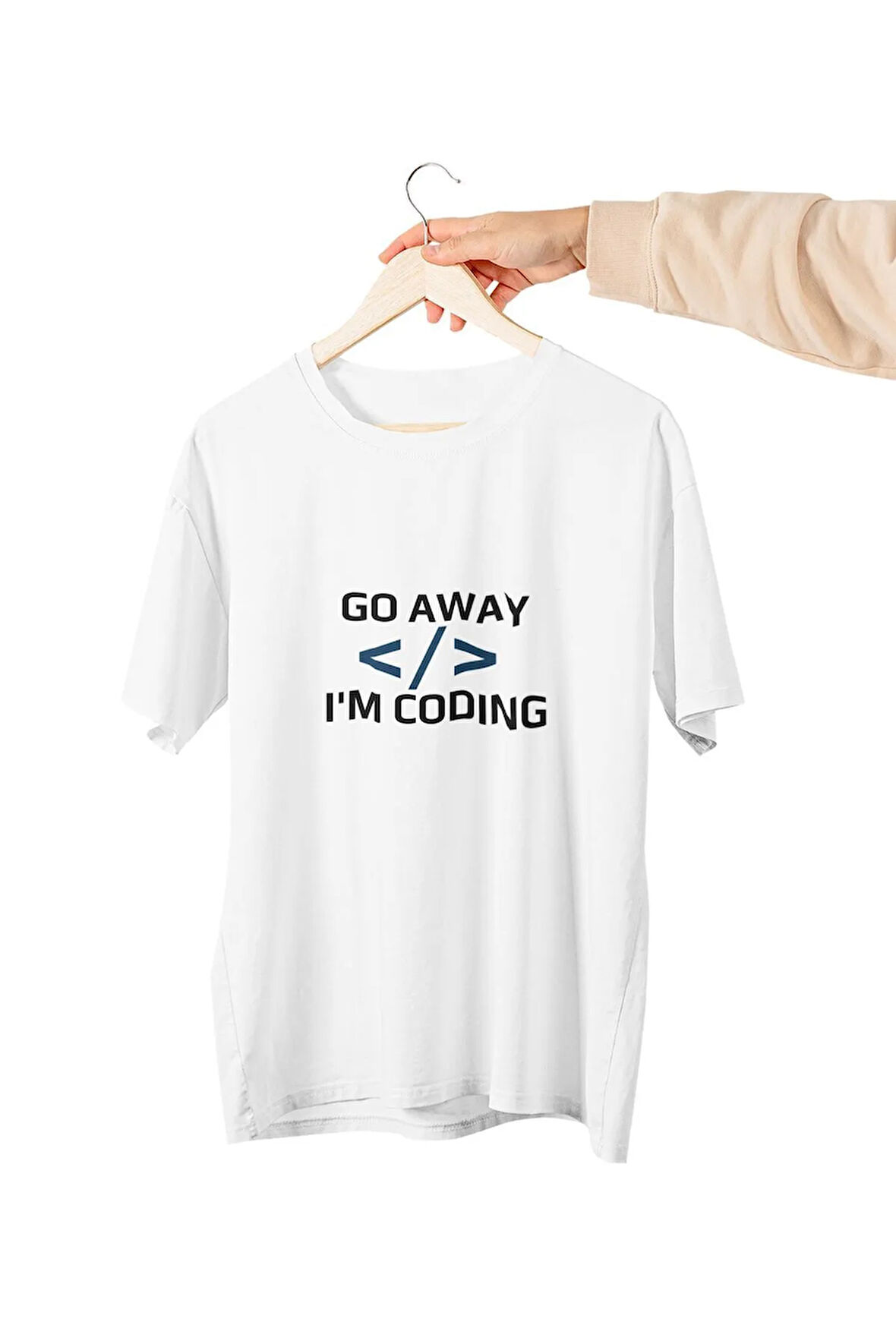 Go Away I'm Coding Baskılı  Yazılımcı Eğlenceli Hediyelik Beyaz Unisex T-Shirt