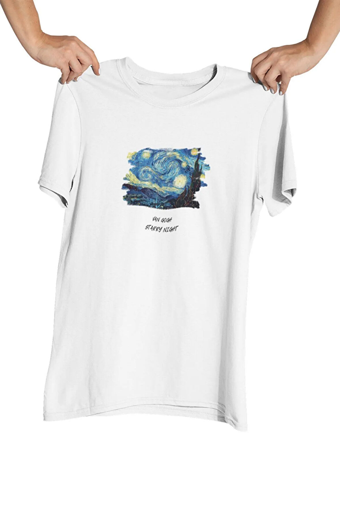 Van Gogh Starry Night Over The Rhone Baskılı Hediyelik Beyaz Unisex T-Shirt