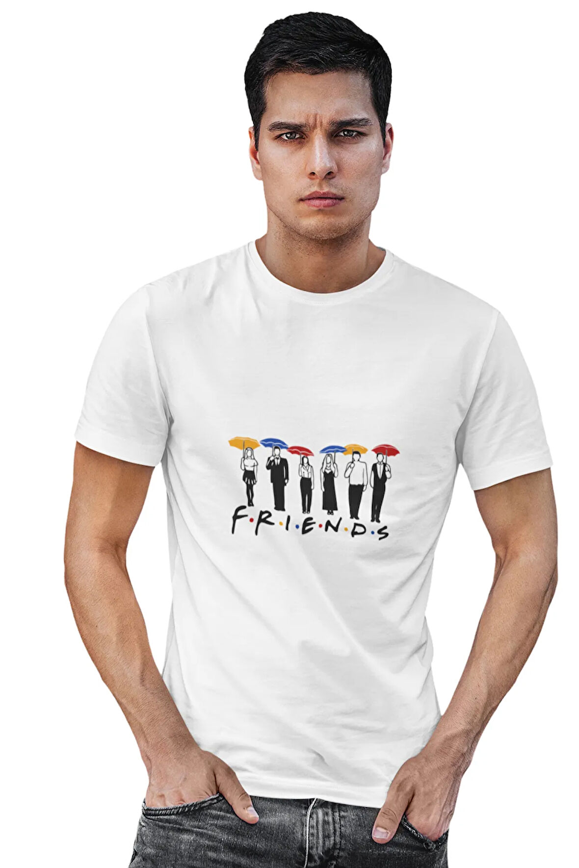 Friends Ross Phoebe Chandler Monica Rachel Joey Umbrella Baskılı Eğlenceli Hediyelik Unisex T-Shirt