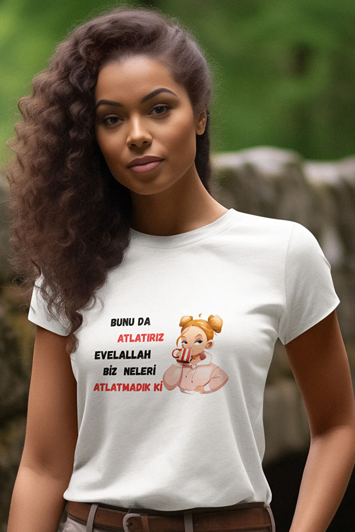 Bunu da Atlatırız Evelallah Baskılı Eğlenceli Hediyelik Renkli Unisex T-Shirt
