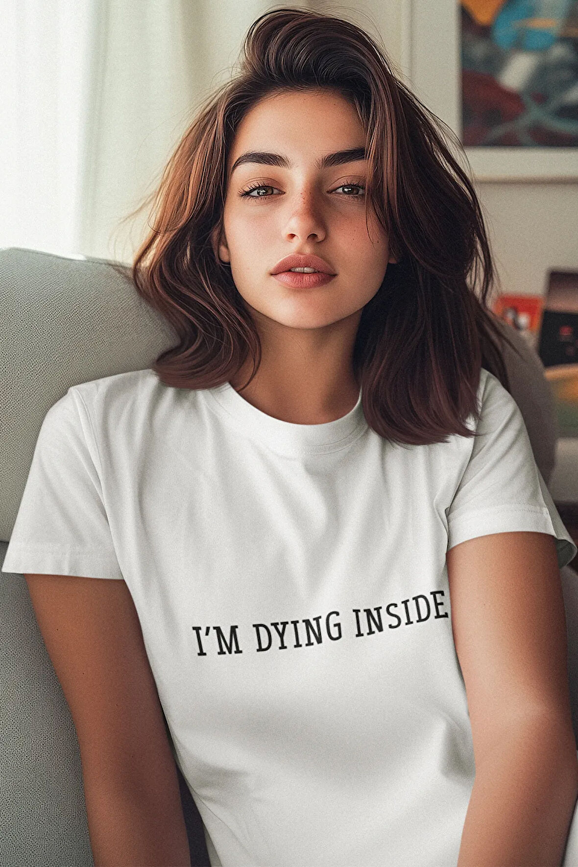 I'm Dyıng Insıde Baskılı Hediyelik Eğlenceli Renkli Unisex T-Shirt