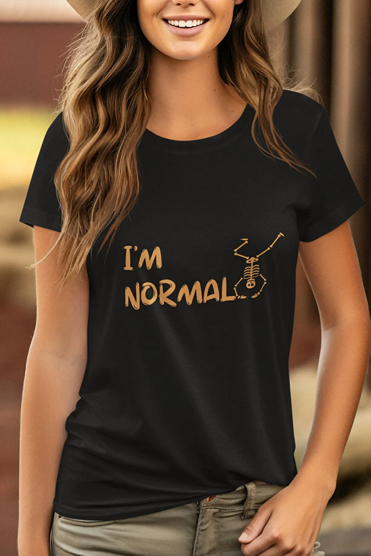 I 'm normal İskelet Baskılı Eğlenceli Hediyelik Renkli Unisex T-Shirt