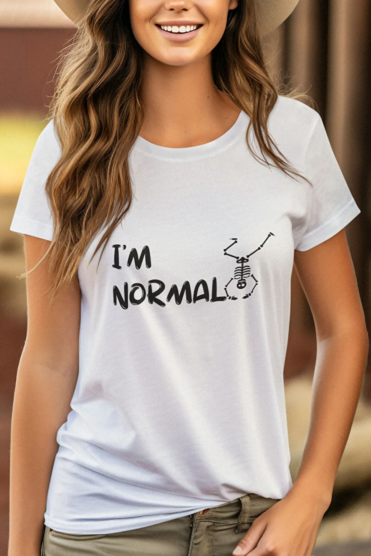 I 'm normal İskelet Baskılı Eğlenceli Hediyelik Renkli Unisex T-Shirt