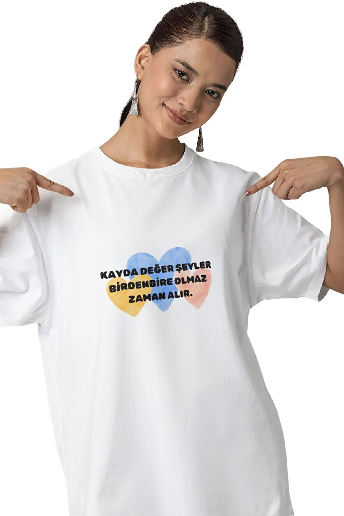 Kayda Değer Şeyler Birden Bire Olmaz Zaman Alır Baskılı Motivasyon-Hediyelik Beyaz Unisex T-Shirt