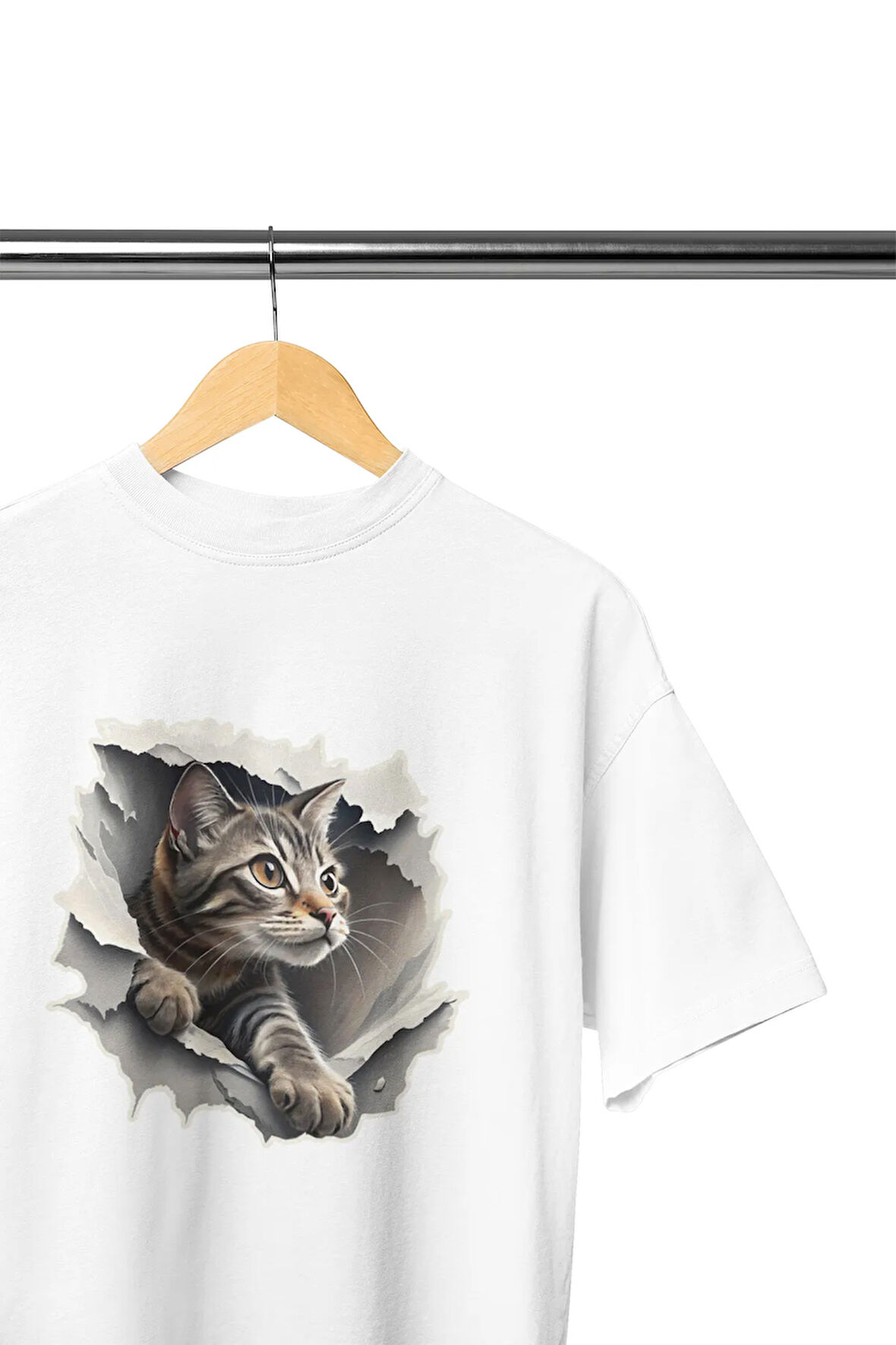 Sevimli Kedi Baskılı Kedisever, Hayvansever için Tasarlanmış Hediyelik Beyaz Unisex T-Shirt