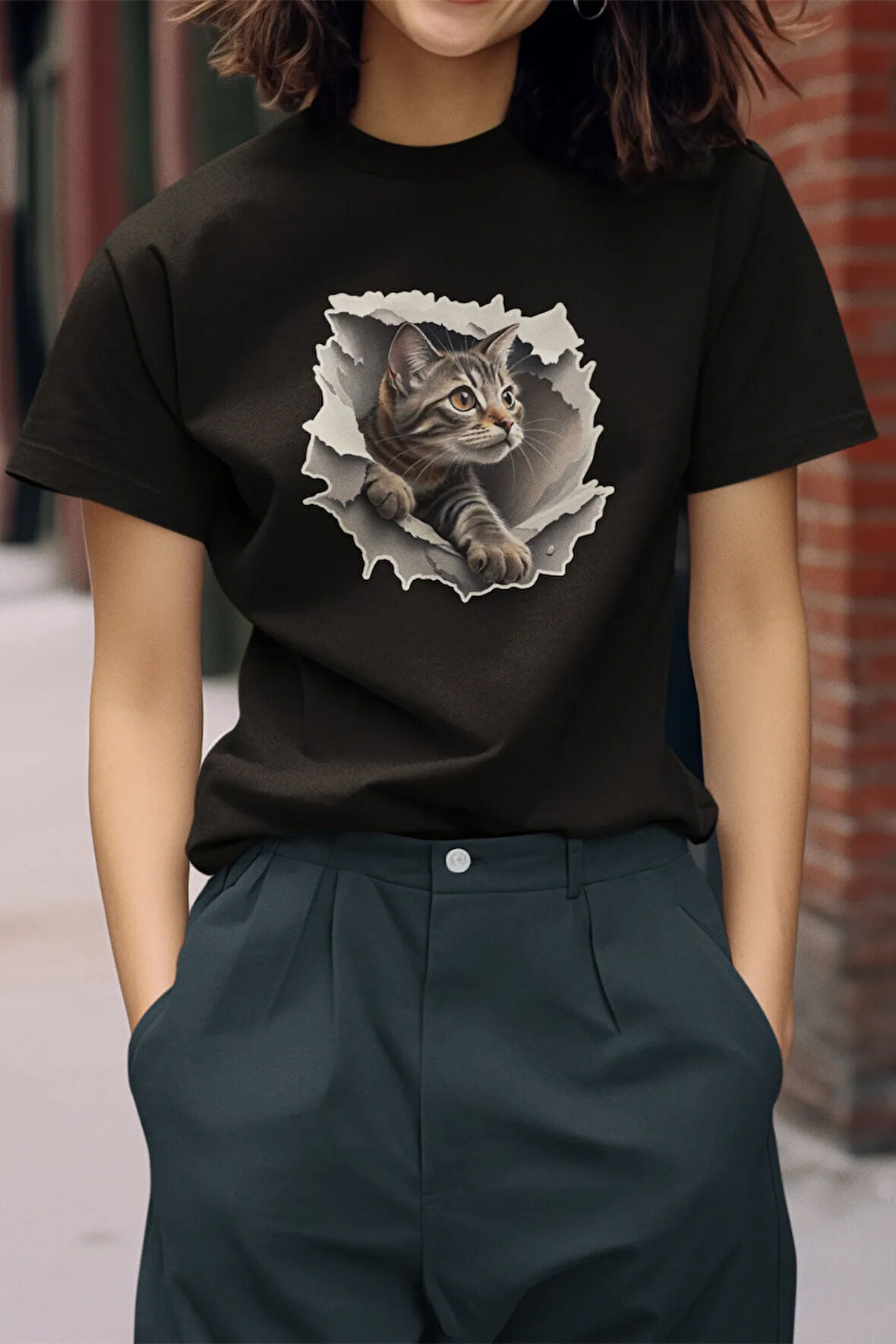 Sevimli Kedi Baskılı Kedisever, Hayvansever için Tasarlanmış Hediyelik Beyaz Unisex T-Shirt