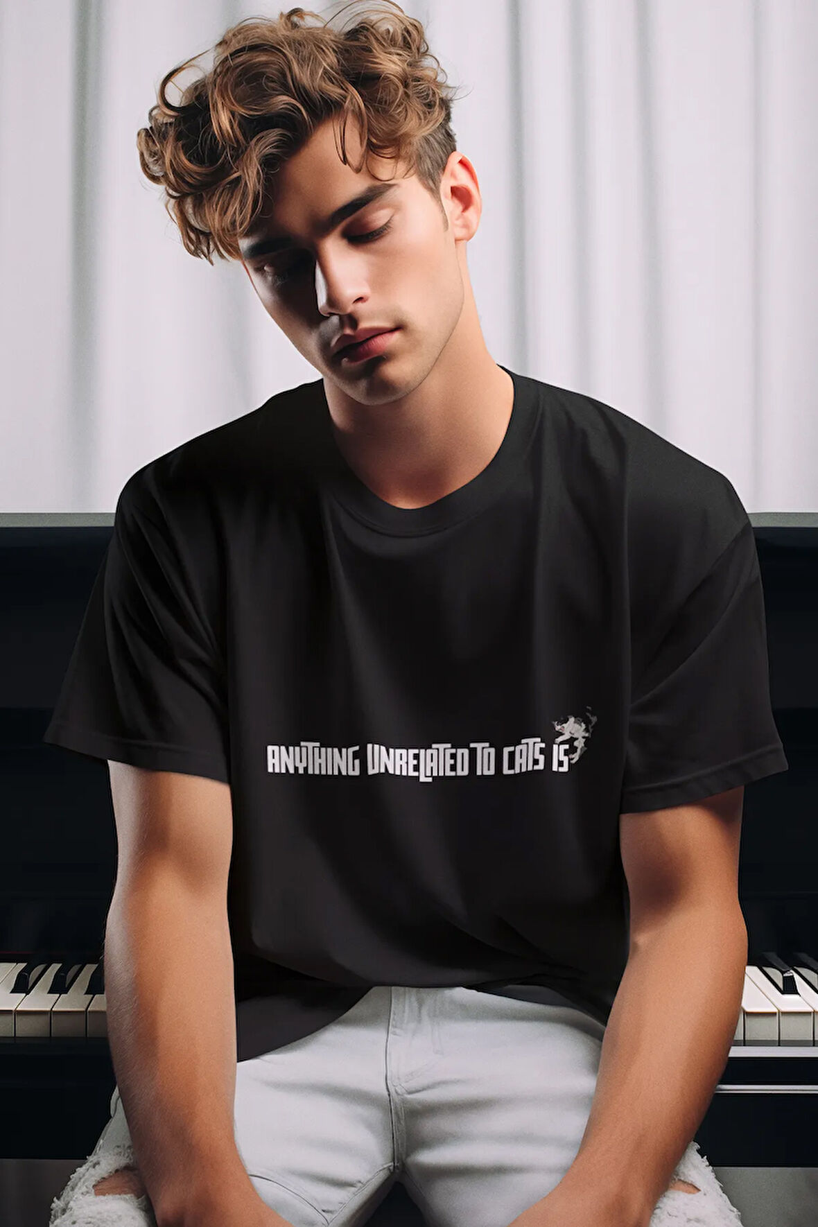 ''...Anythıng Unrelated To Cats It'' Kızgın Kedi Baskılı Unisex %100 Pamuklu T-Shirt