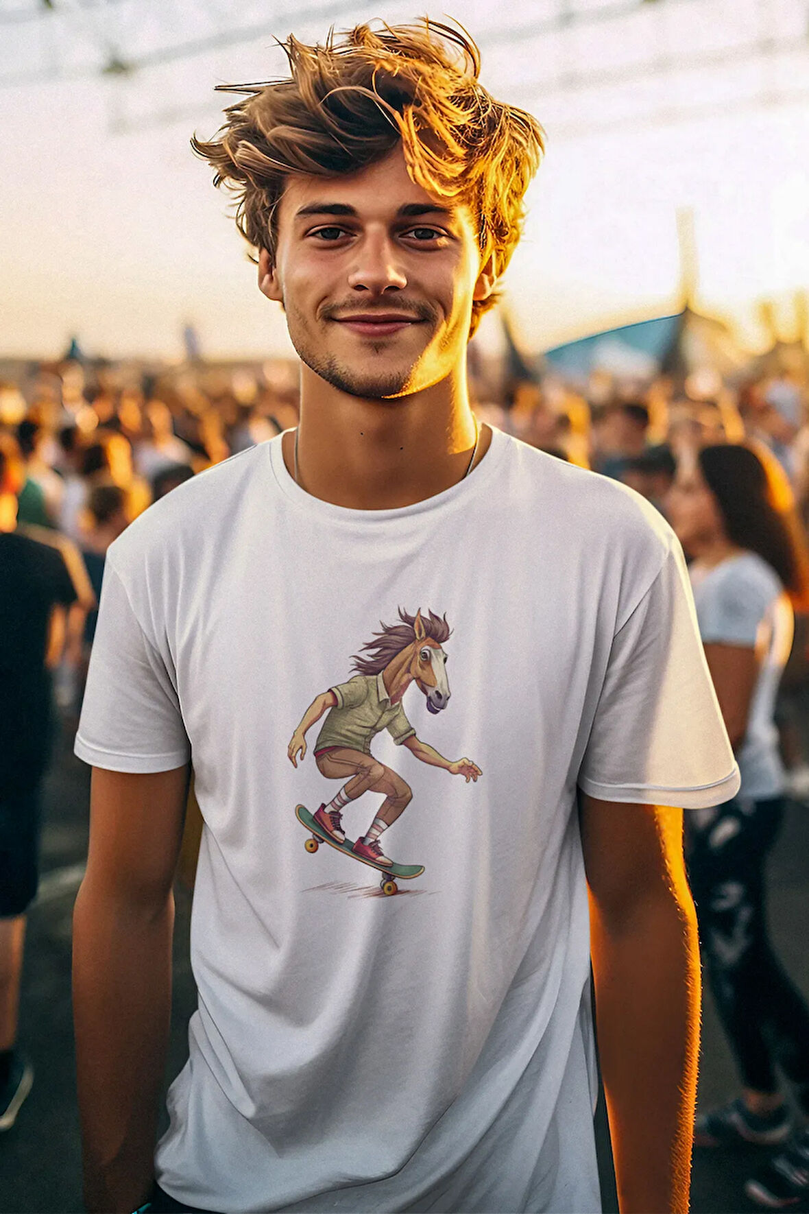 Skateboardıng Horseman/At Adam Baskılı Eğlenceli Hediyelik Unisex %100 Pamuklu T-Shirt