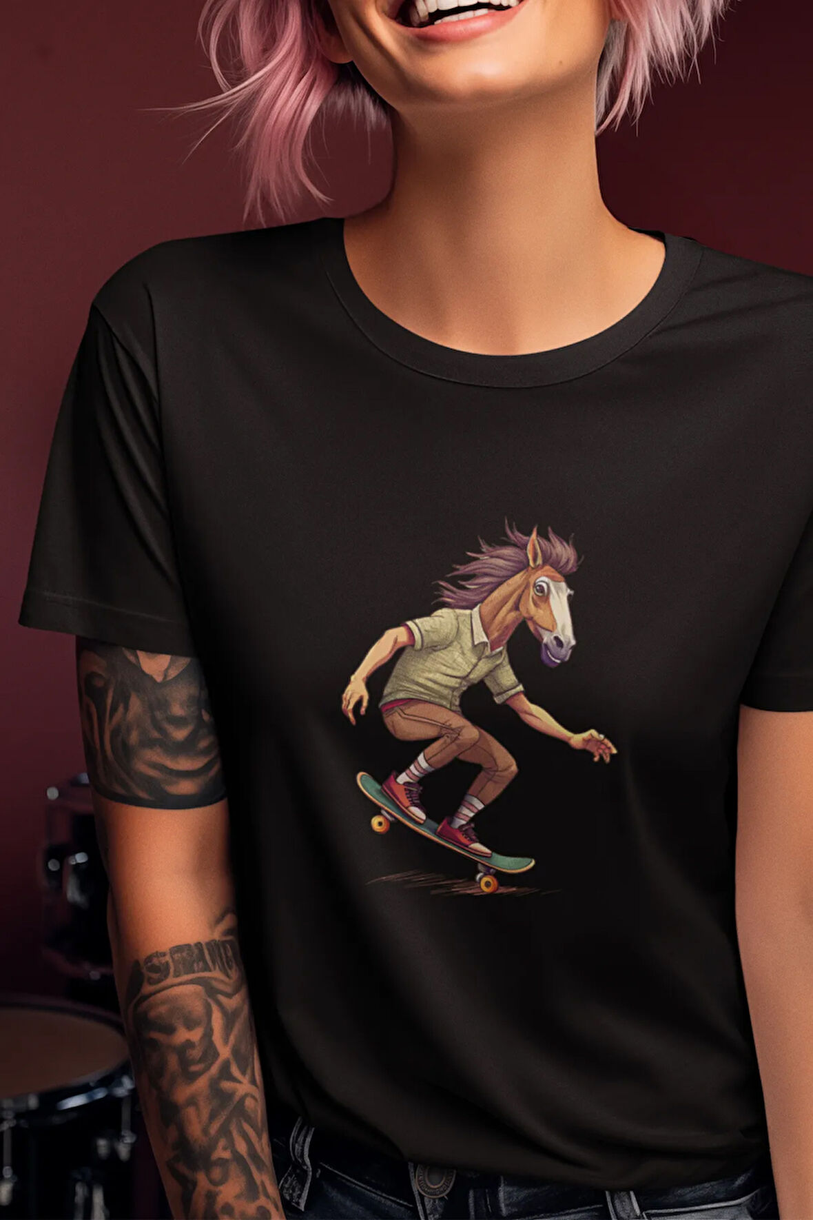 Skateboardıng Horseman/At Adam Baskılı Eğlenceli Hediyelik Unisex %100 Pamuklu T-Shirt