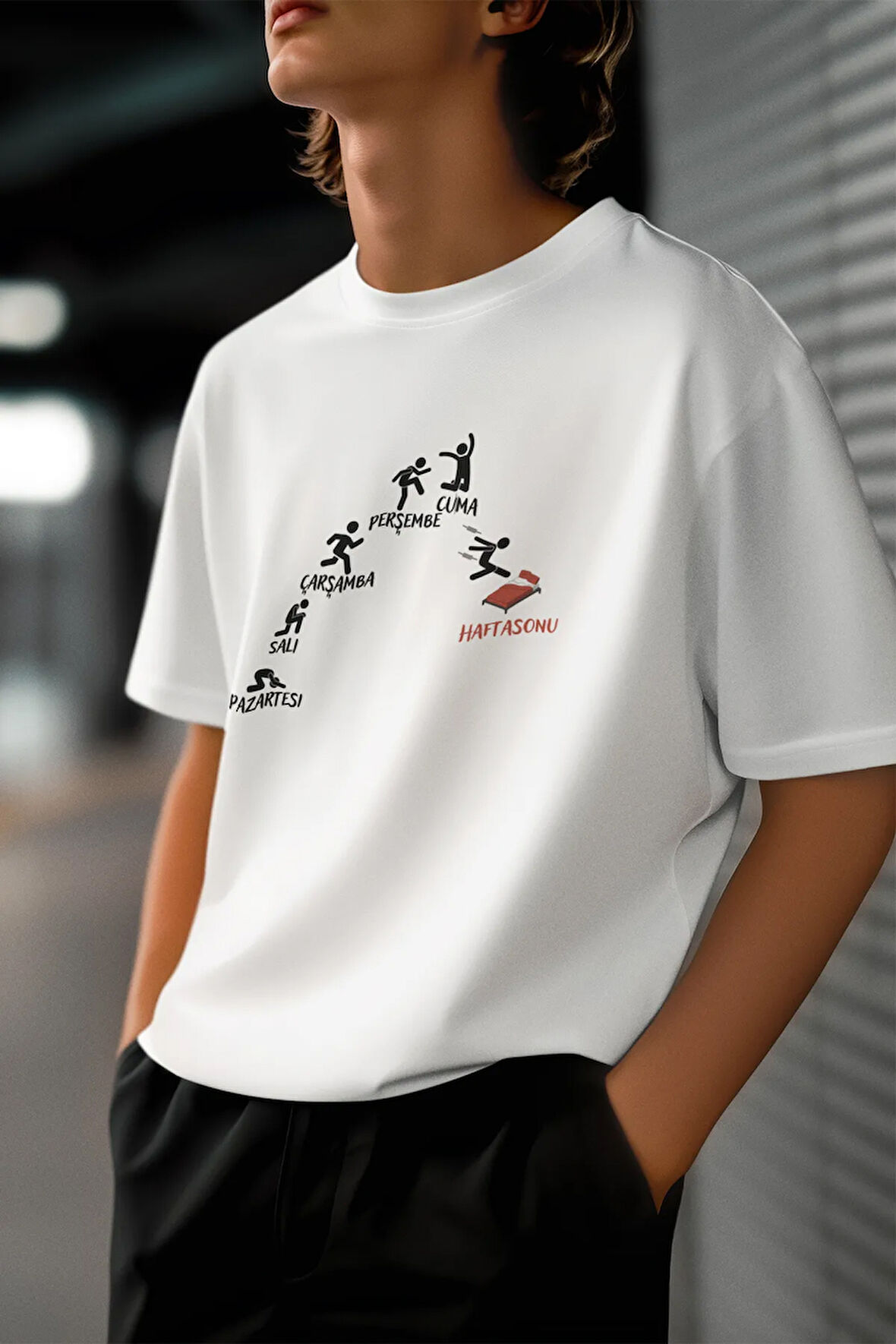 Haftasonuna Geçiş Temalı Eğlenceli Hediyelik Unisex Bisiklet Yaka %100 Pamuk T-Shirt