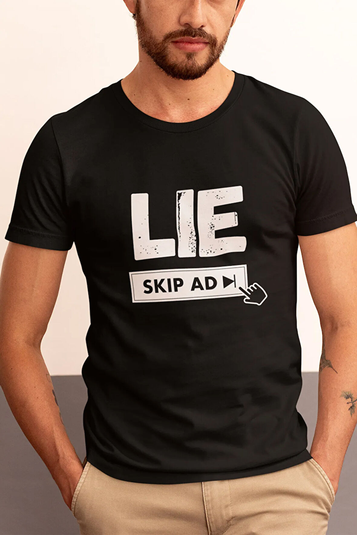 LIE Skıp Ad Baskılı Eğlenceli Unisex Bisiklet Yaka %100 Pamuklu T-Shirt