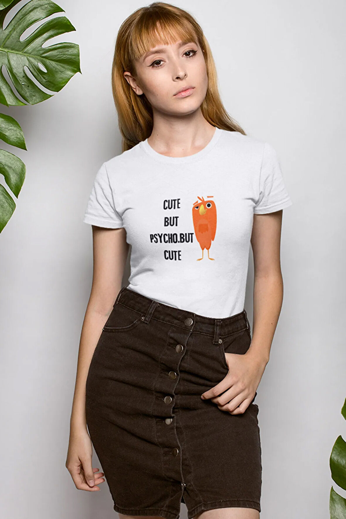 Cute But Psycho But Cute Baskılı Eğlenceli Unisex Bisiklet Yaka %100 Pamuklu T-Shirt