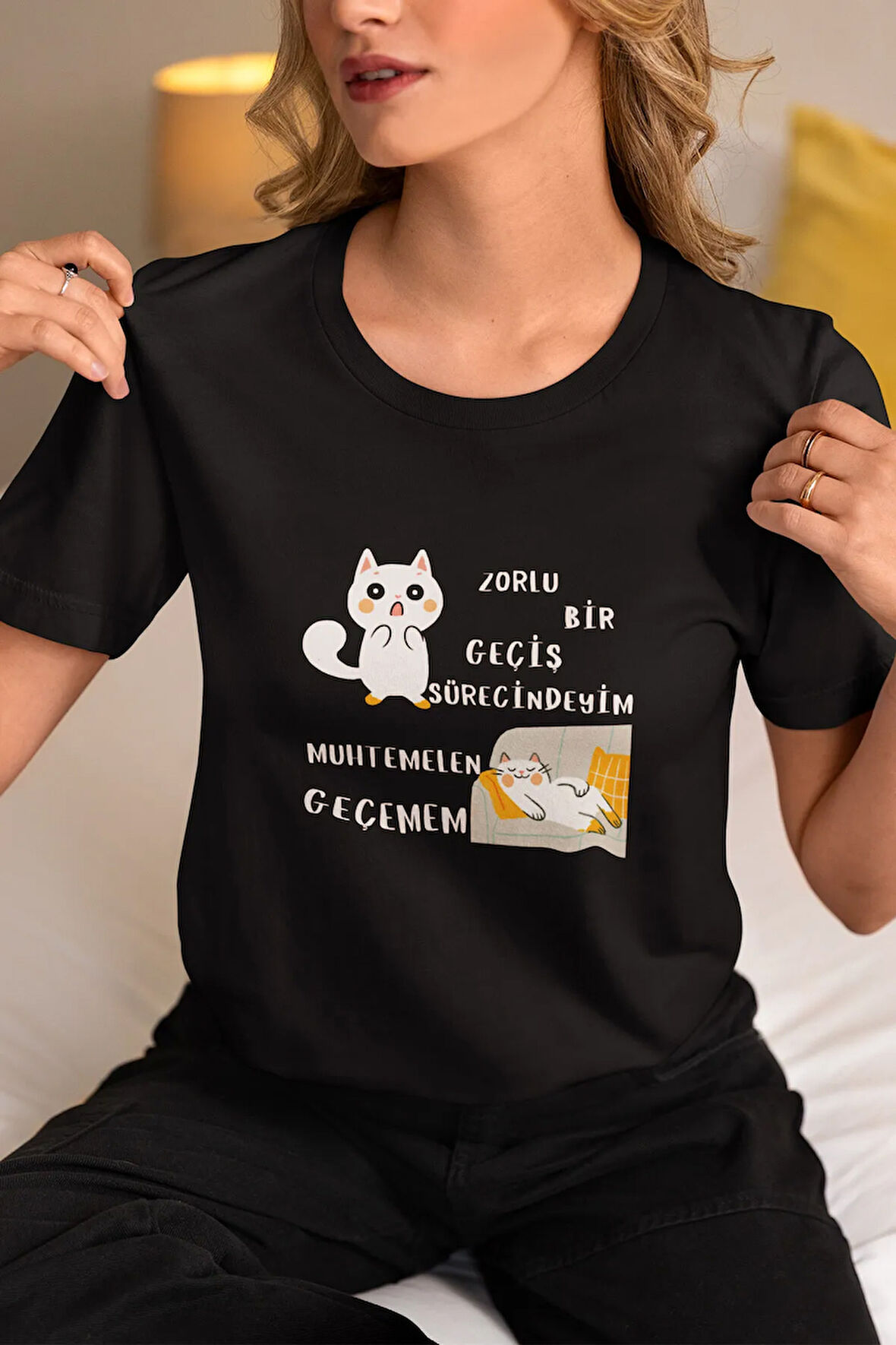 Zorlu Bir Geçiş Sürecindeyim Muhtemelen Geçemem Baskılı Unisex Bisiklet Yaka %100 Pamuklu T-Shirt