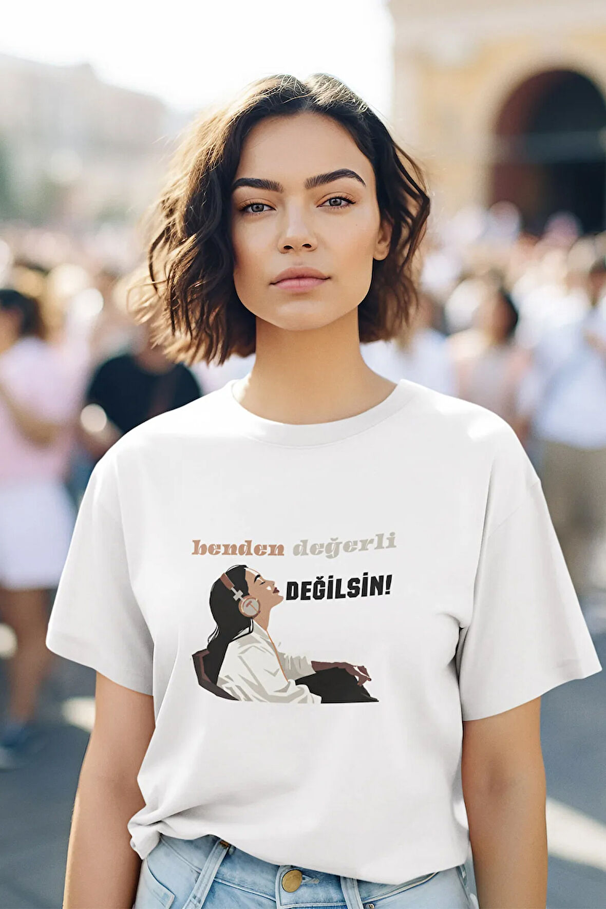 Benden Değerli Değilsin Baskılı Bisiklet Yaka %100 Pamuklu Unisex  T-Shirt