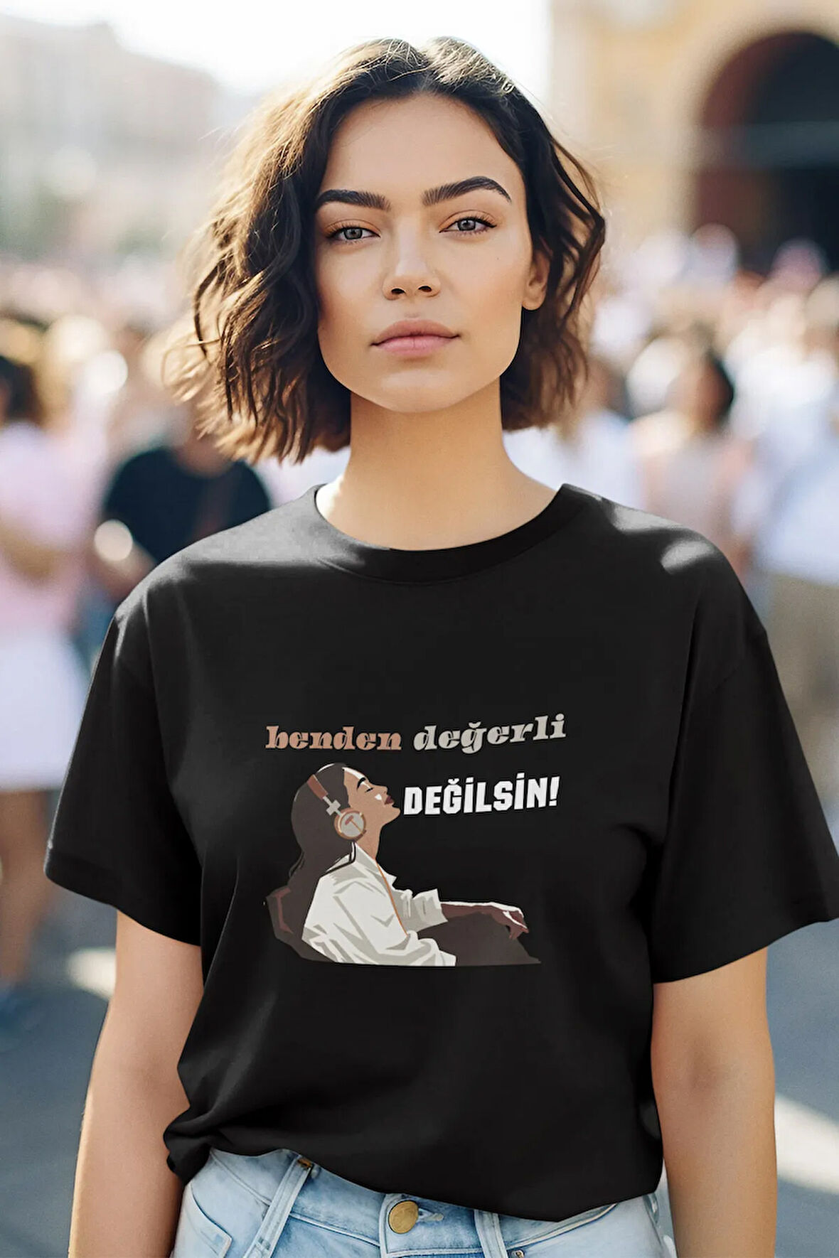 Benden Değerli Değilsin Baskılı Bisiklet Yaka %100 Pamuklu Unisex  T-Shirt