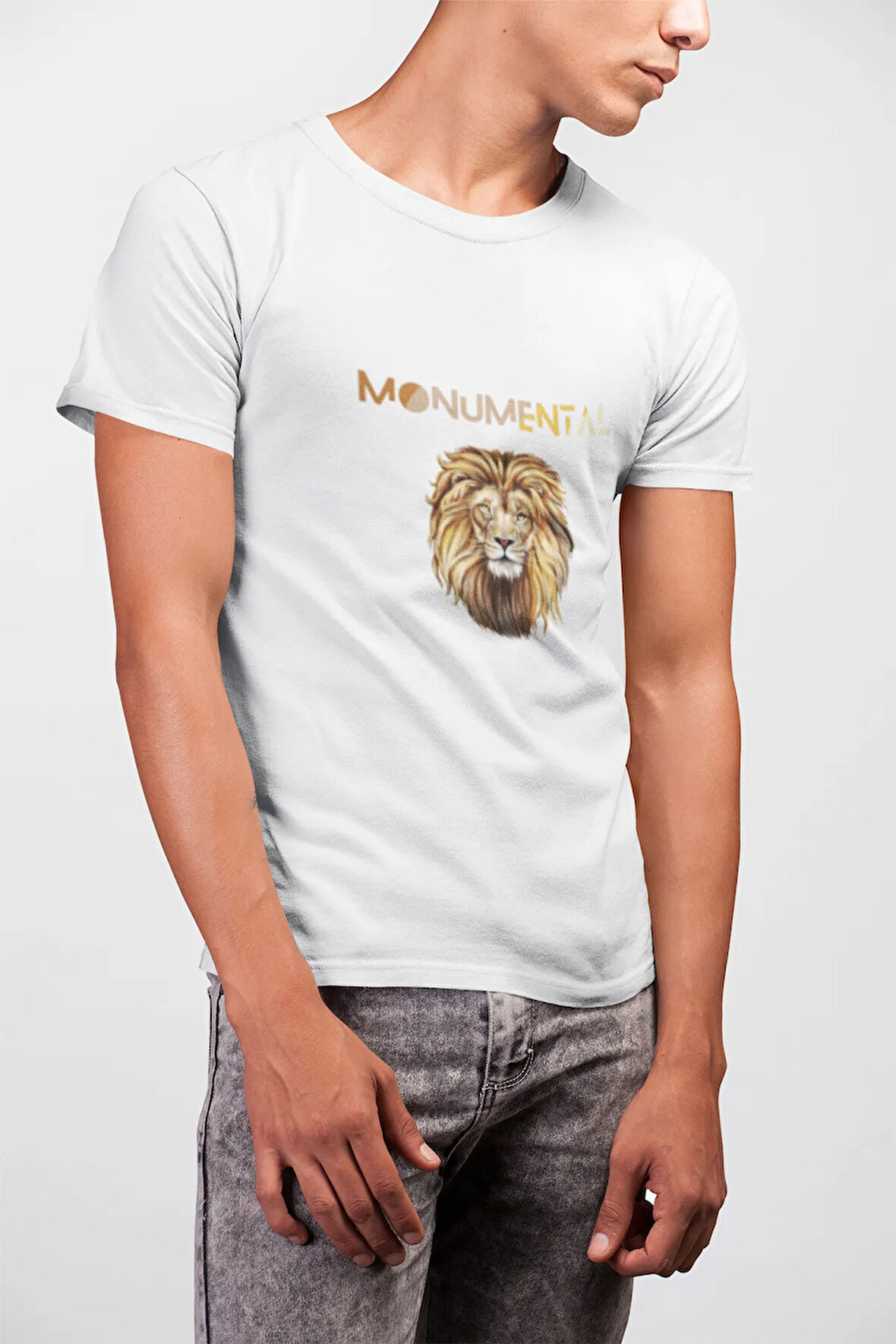 Monumental Aslan Baskılı Beyaz Erkek T-shirt