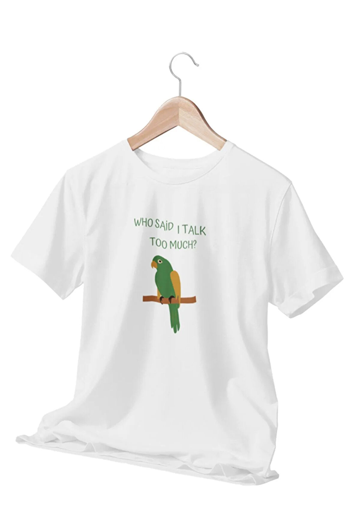 Yazı Ve Papağan Temalı Beyaz Unisex T-shirt