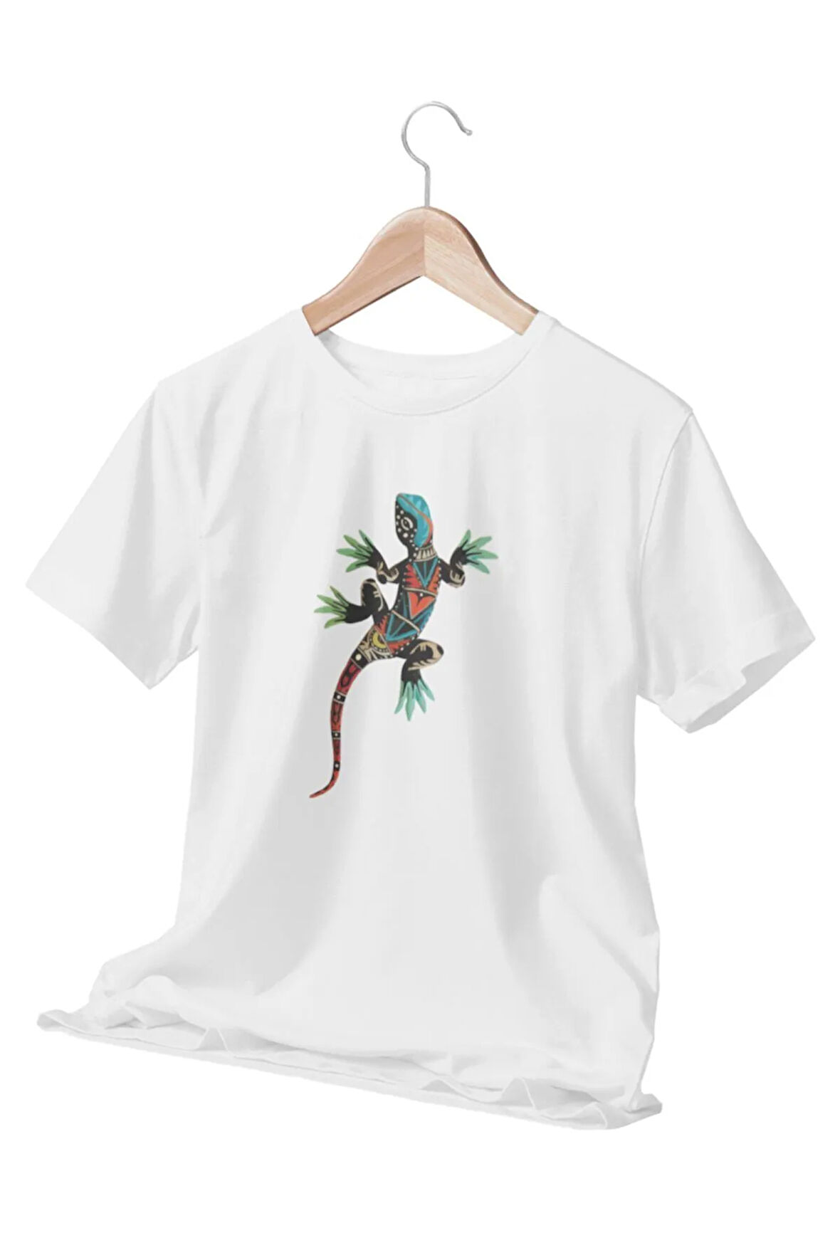 Egzotik Bukalemun Temalı Unisex Beyaz T-shirt