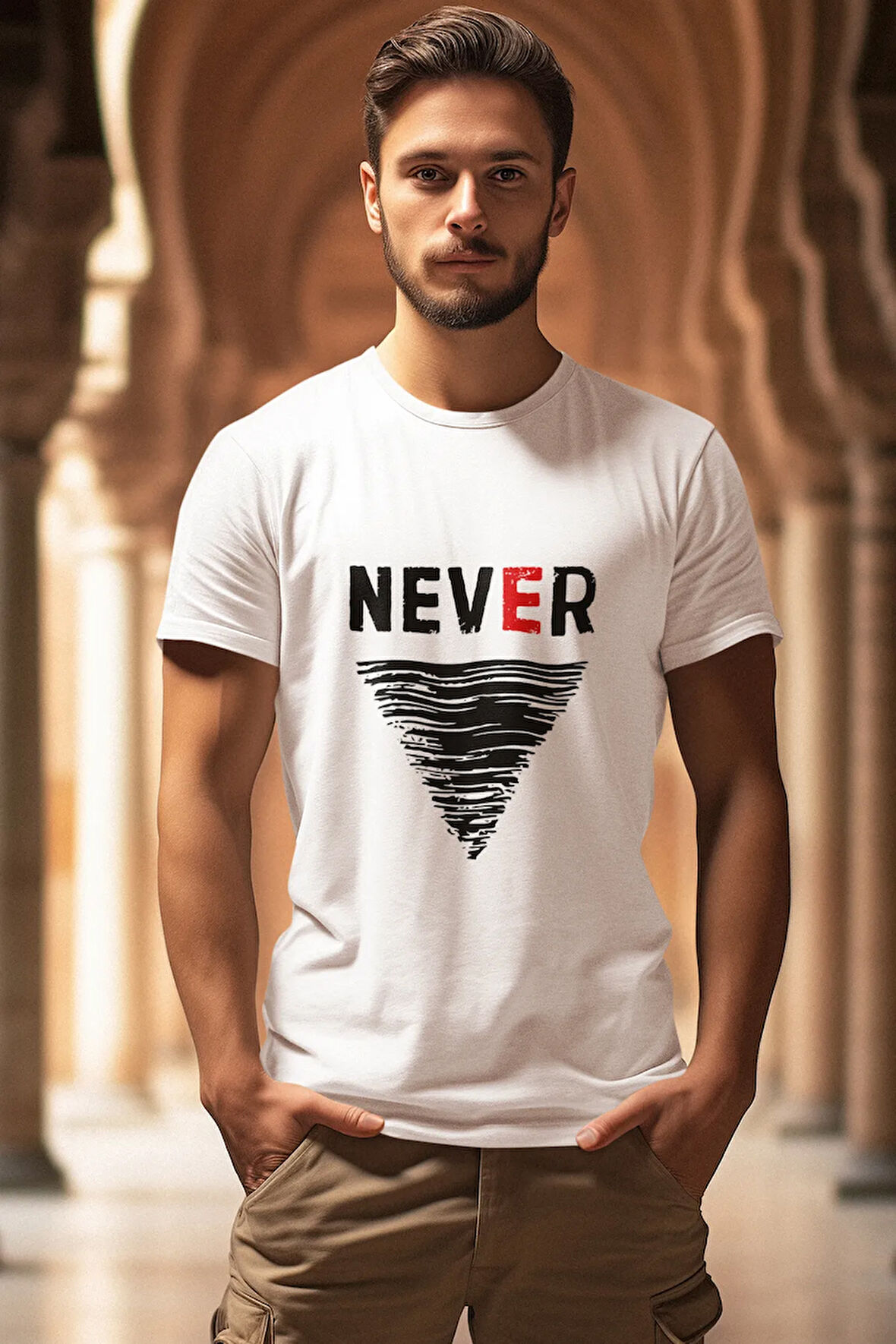 NEVER Temalı Beyaz T-Shirt