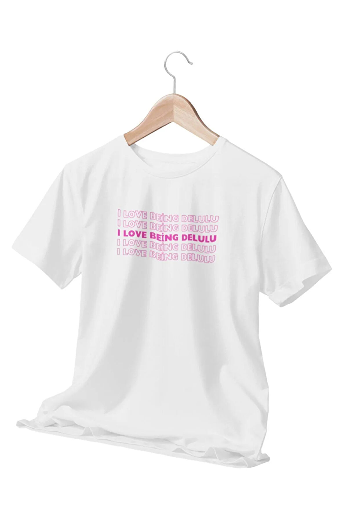 I Love Being DELULU  Temalı Beyaz T-Shirt