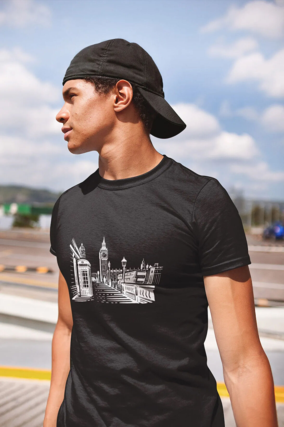 Siyah London City Baskılı Unisex T-shirt