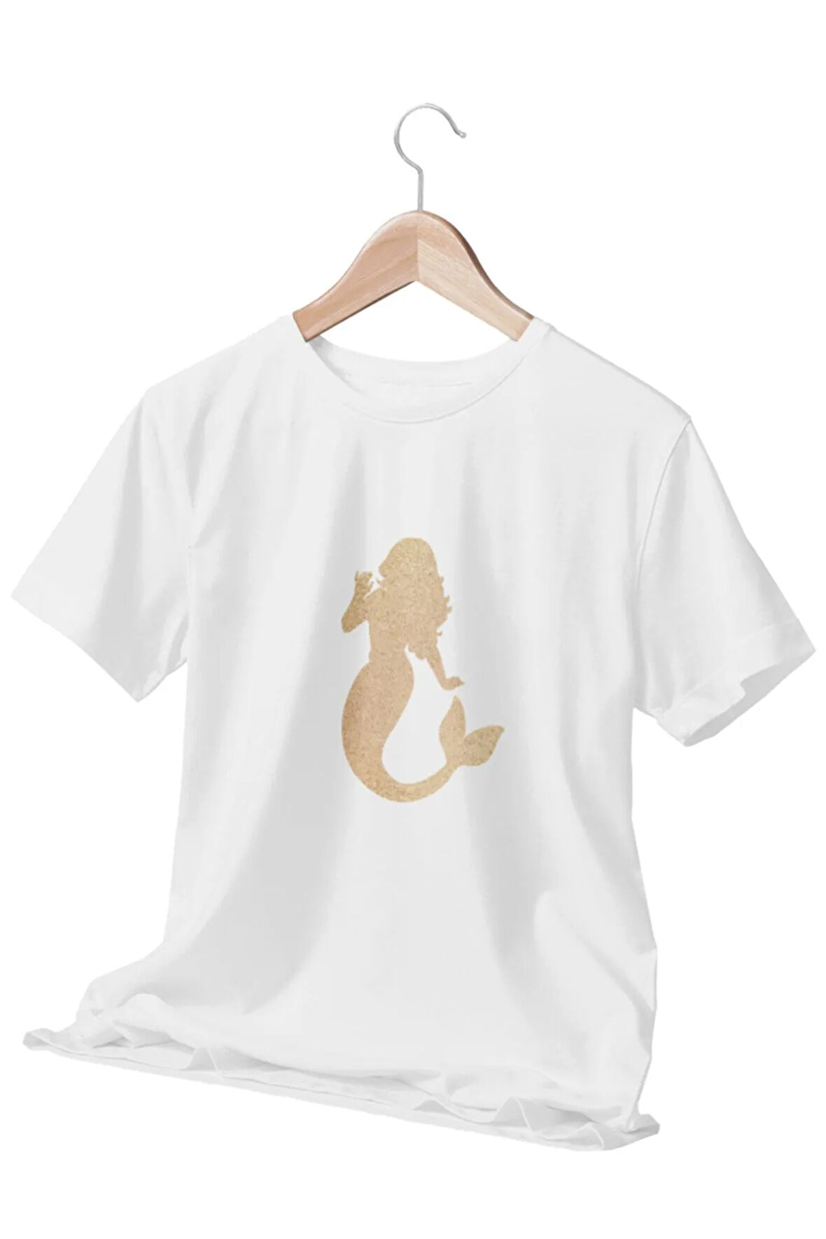 Deniz Kızı -Altın Siren Çağrısı- Baskılı Beyaz Kadın T-Shirt