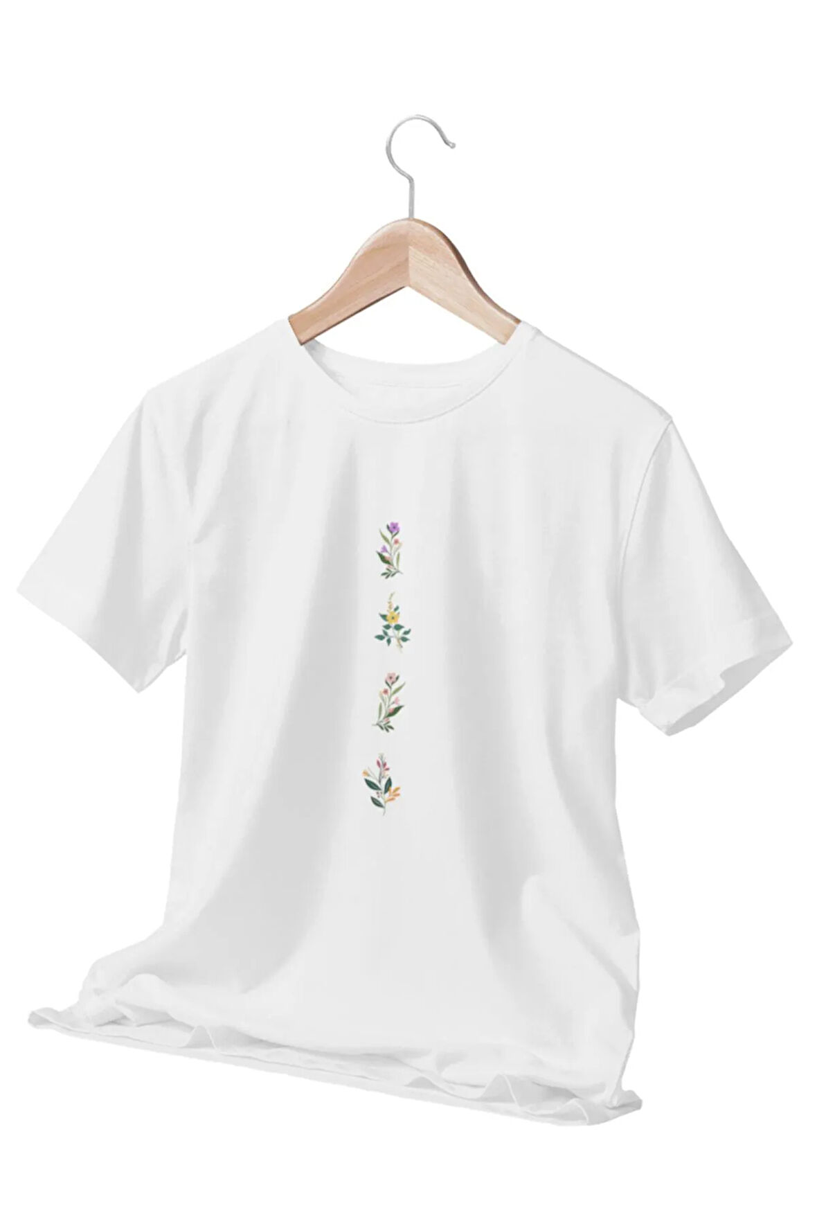 Mini Çiçek Baskılı Eğlenceli Beyaz Unisex T-Shirt