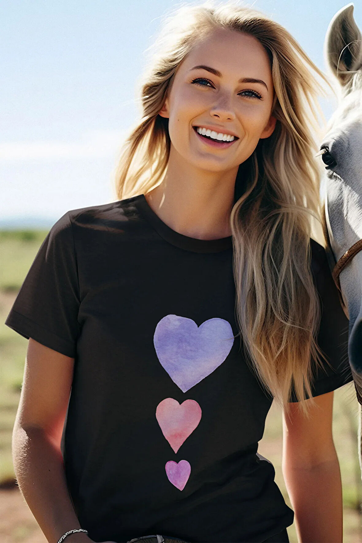 Mini Renkli Kalp Baskılı Eğlenceli Unisex T-Shirt