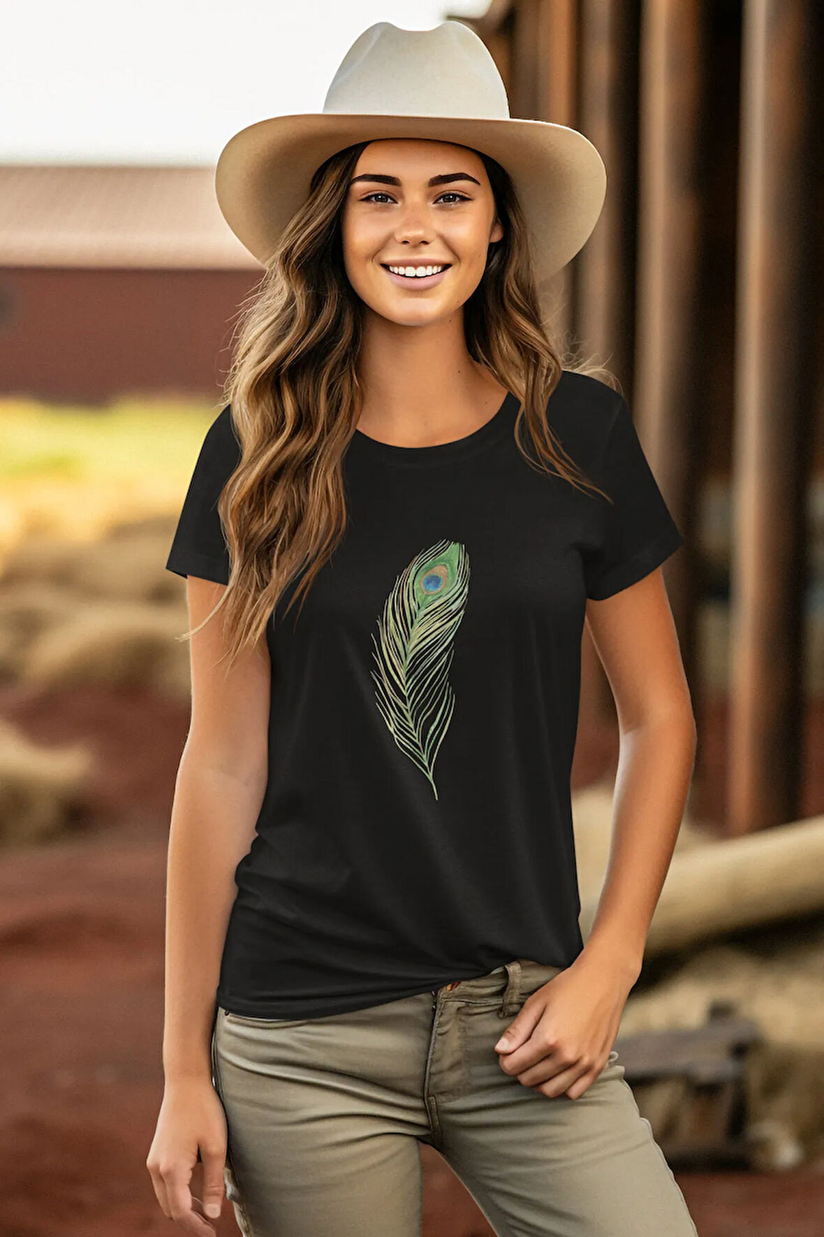 Tavus Kuşu Tüyü Baskılı Unisex T-Shirt