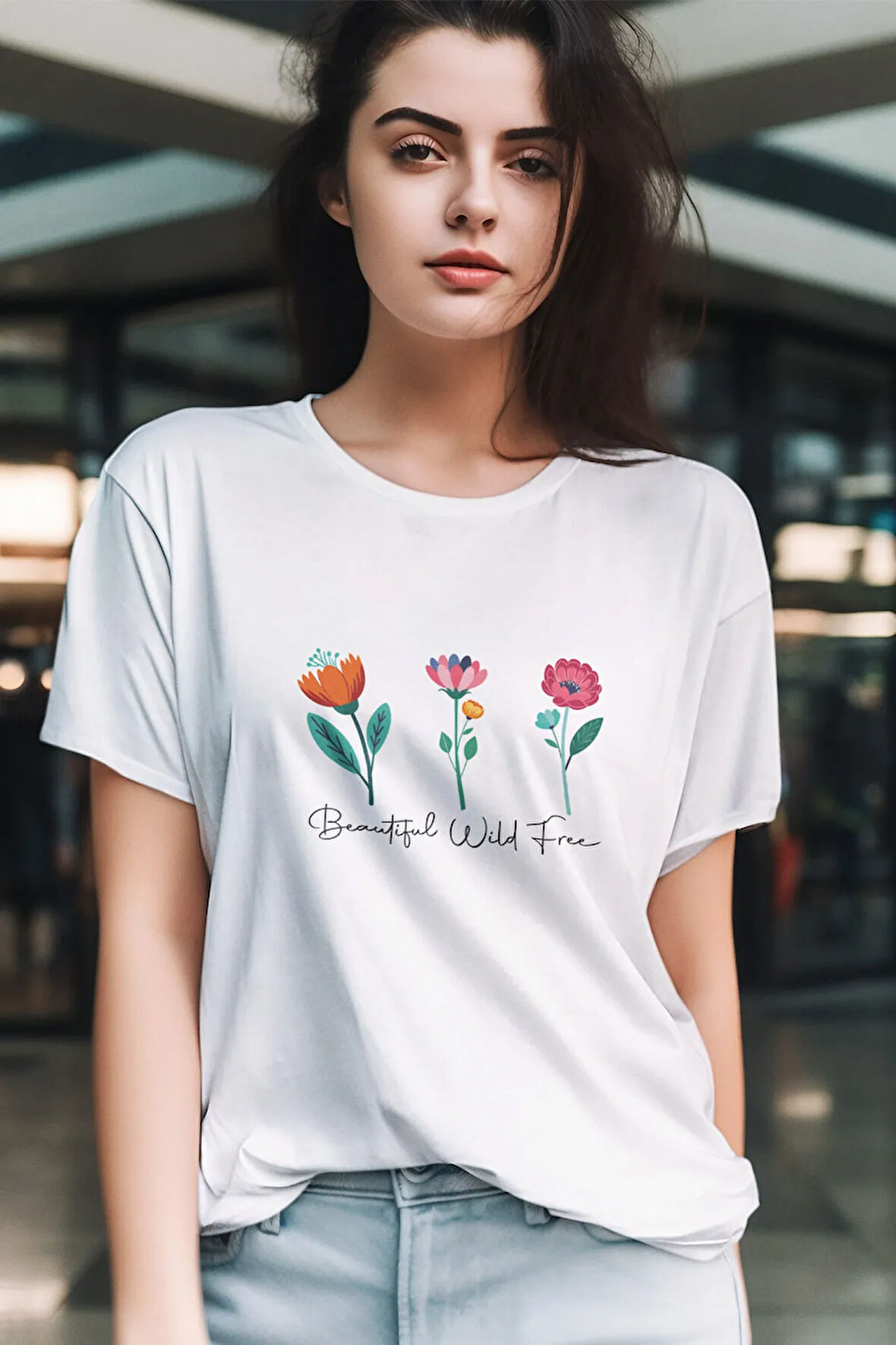 Beatıful Wild Free Çiçek Baskılı Unisex T-Shirt