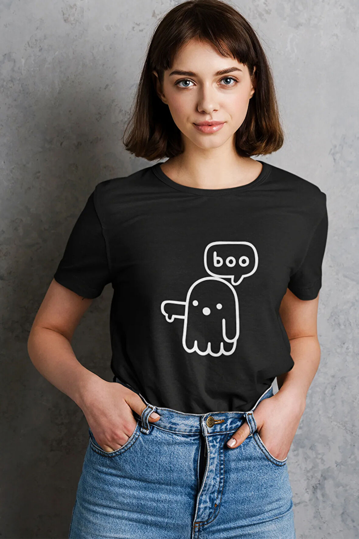 Boo Eğlenceli Komik Baskılı %100 Pamuklu Unisex T-Shirt