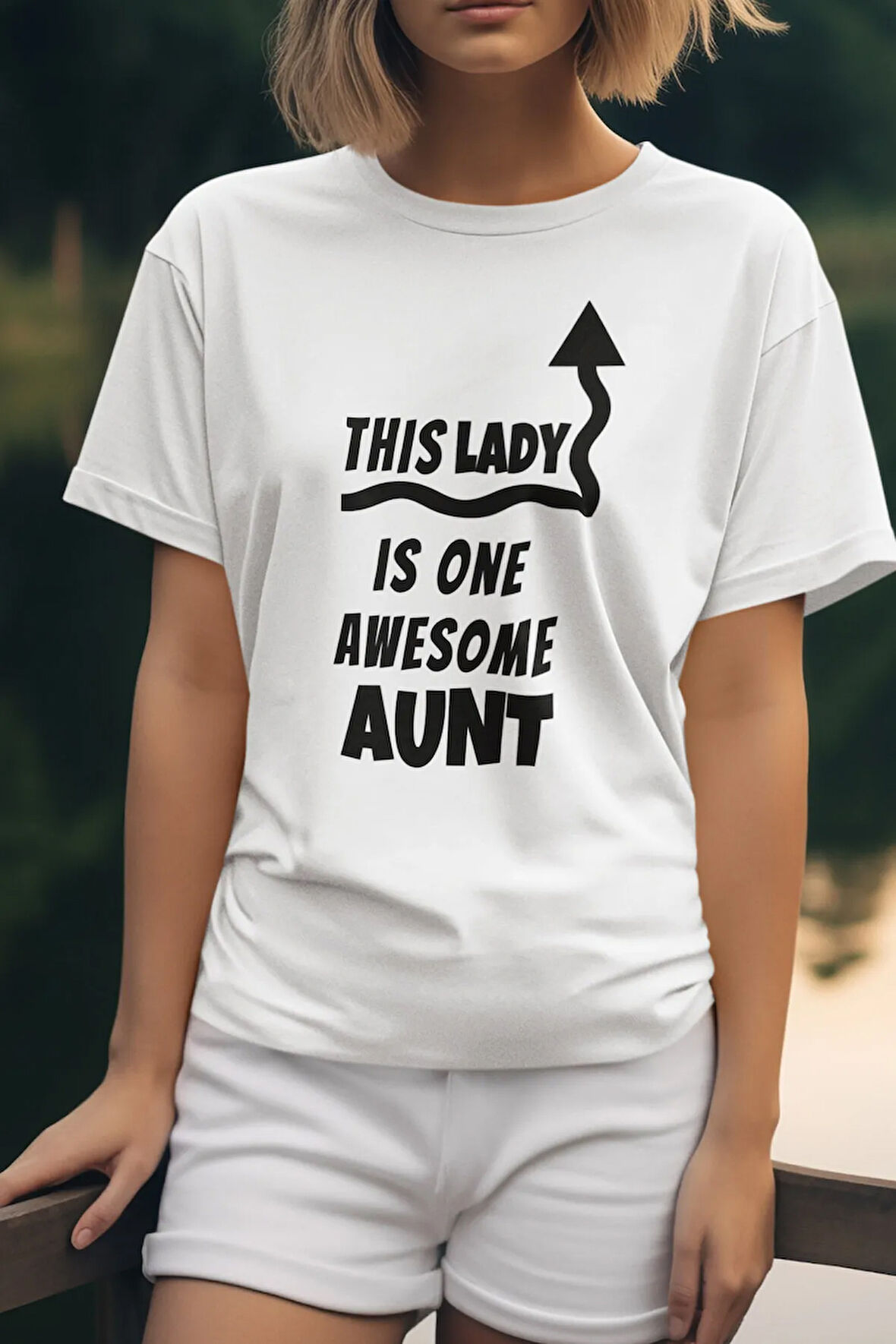 This Lady Is One Awesome Aunt Baskılı Hala Teyze Hediye %100 Pamuk Beyaz Tişört