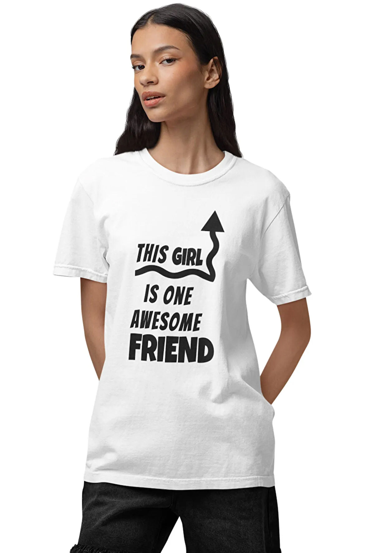 This Girl Is One Awesome Friend Baskılı Arkadaş Kanka BFF Hediye %100 Pamuk Beyaz Tişört