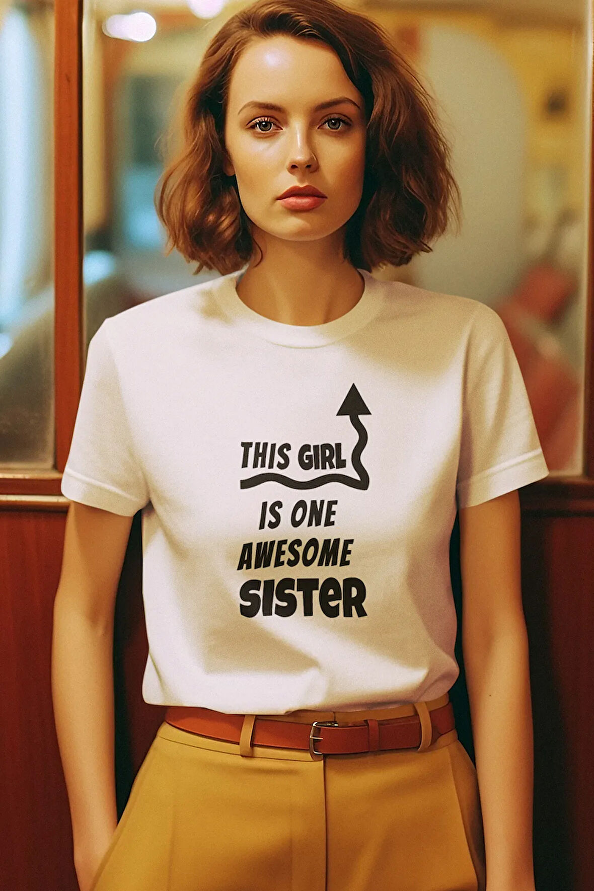 This Girl Is One Awesome Sister Baskılı Kız Kardeş Abla Hediye %100 Pamuk Beyaz Tişört