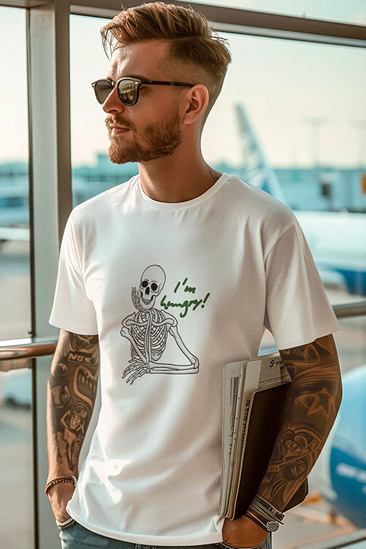 I 'm Hungry' Iskelet Baskılı Hediyelik Eğlenceli Pamuklu Unisex T-shirt
