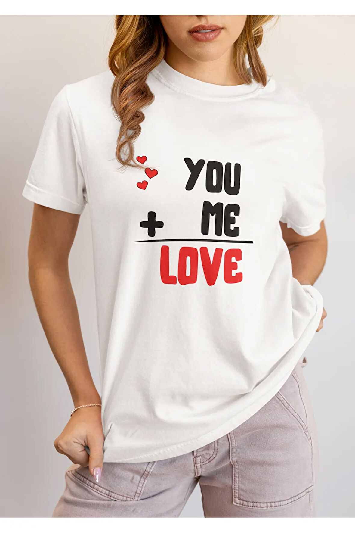 You and Me Love Aşkın Matematiği Baskılı Sevgililer Günü Hediyelik Romantik Pamuklu T Shirt