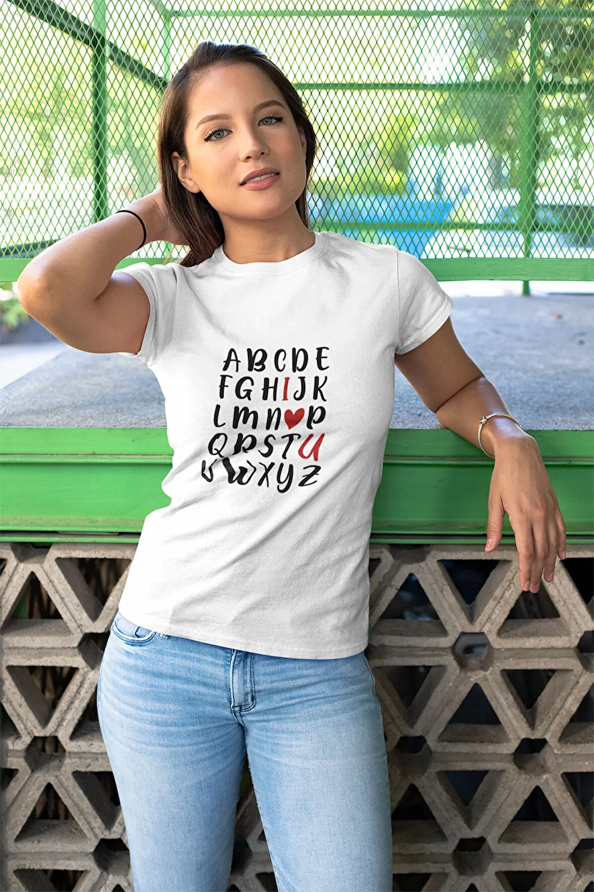 Alfabe I Love You Baskılı Sevgiliye Hediye Sevgililer Günü Unisex %100 Pamuklu T Shirt