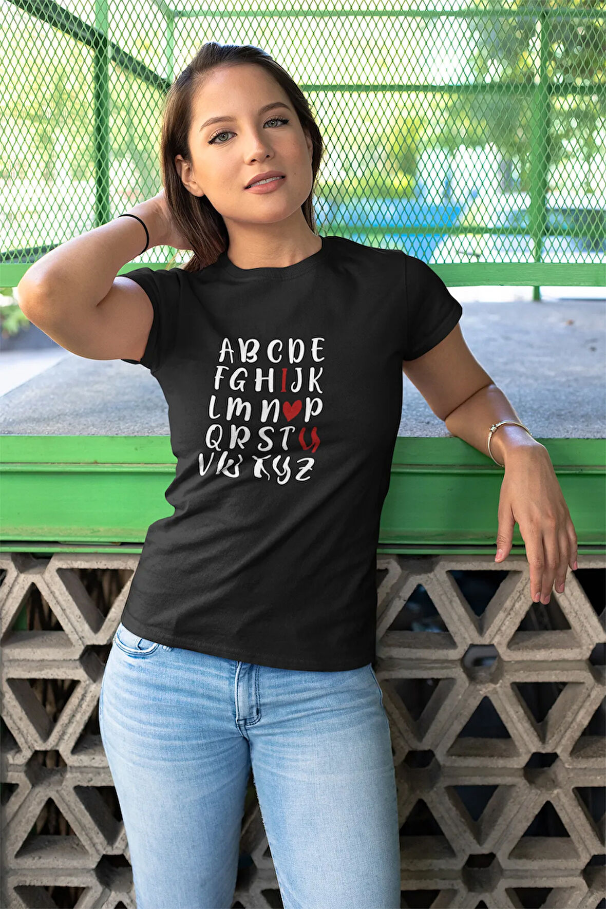 Alfabe I Love You Baskılı Sevgiliye Hediye Sevgililer Günü Unisex %100 Pamuklu T Shirt