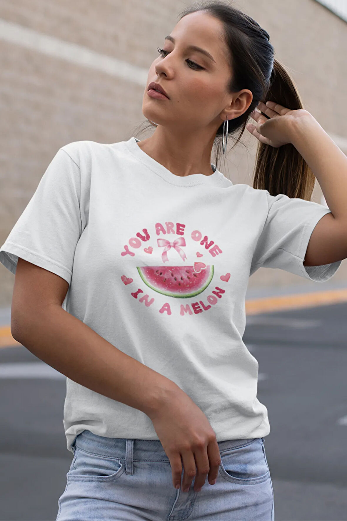 You Are One In A Melon Baskılı Sevimli Sevgiliye Hediye Sevgililer Günü %100 Pamuklu T Shirt