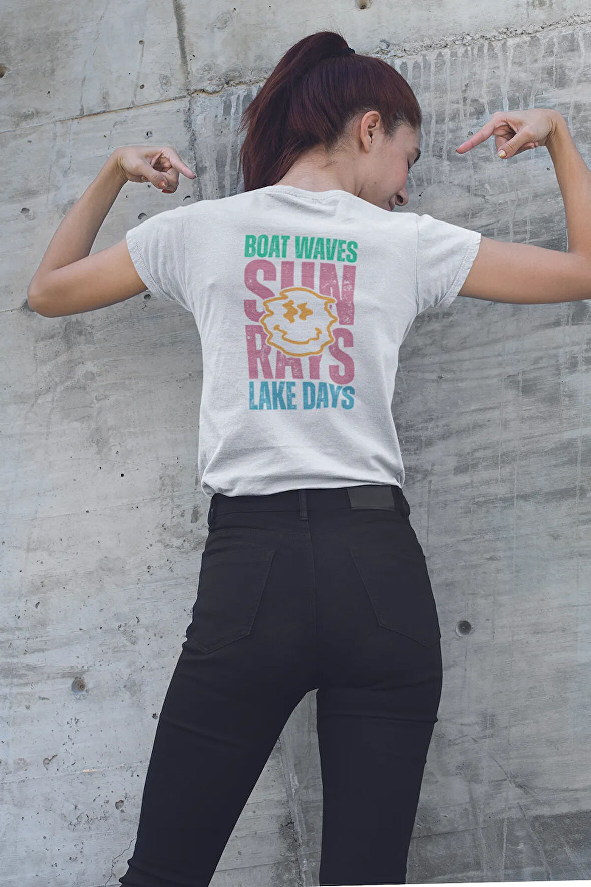 Sırt Baskılı Boat Waves Sun Rays Lake Days Baskılı Unisex Regular Fit Pamuklu Beyaz Tişört