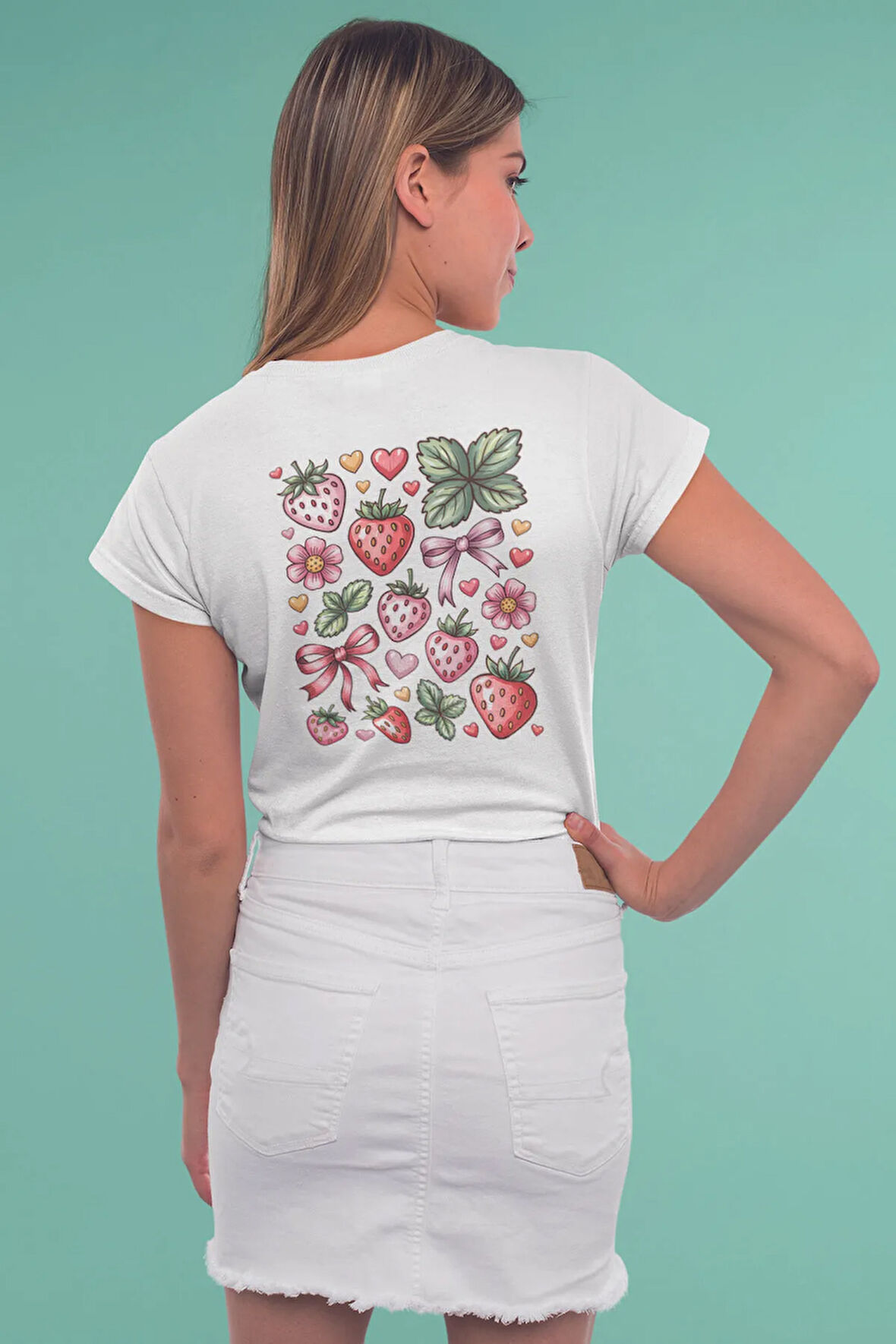 Çilek Ve Kurdele No:1 Baskılıyaz Temalı Unisex Regular Fit Pamuklu Beyaz Tişört