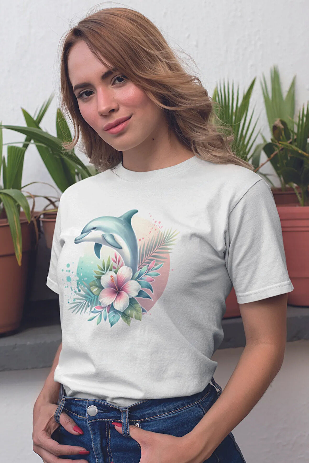 Yunus Ve Çiçekler Baskılıyaz Temalı Unisex Regular Fit Pamuklu Beyaz Tişört