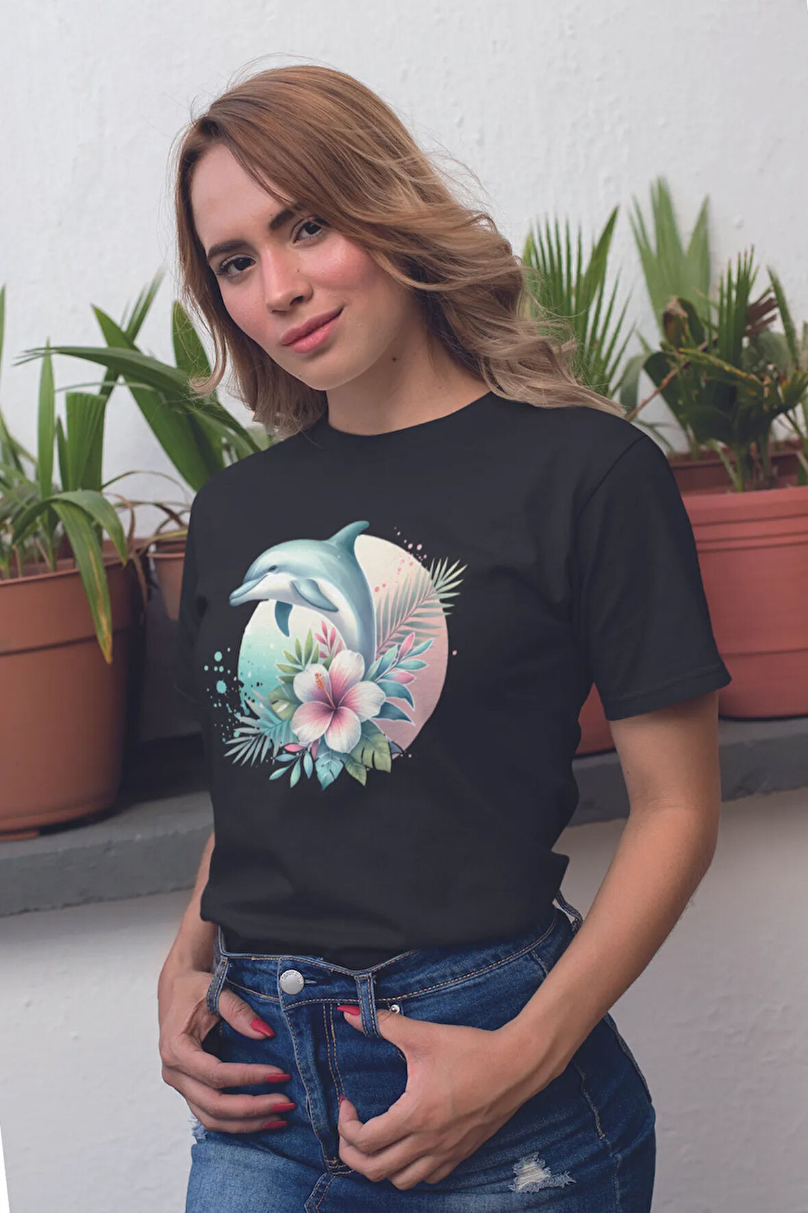 Yunus Ve Çiçekler Baskılıyaz Temalı Unisex Regular Fit Pamuklu Siyah Tişört