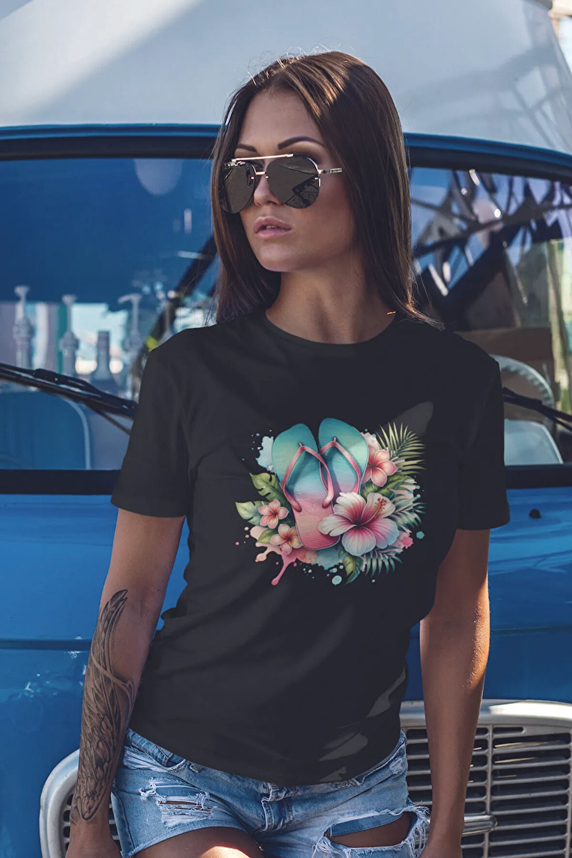 Renkli Sahil No:1 Baskılıyaz Temalı Unisex Regular Fit Pamuklu Siyah Tişört