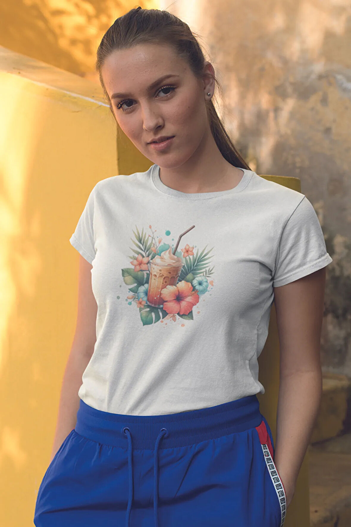 Yaz Kokteyli Baskılıyaz Temalı Unisex Regular Fit Pamuklu Beyaz Tişört